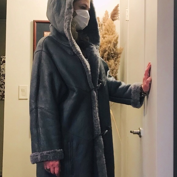 Genuine leather and shearling long coat, like new, size L - Picture 4 of 11